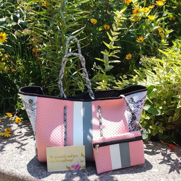 Grey Camo with Pink and Orange Stripe Neoprene Bag - Picture 4 of 7